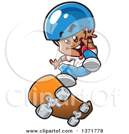 Clipart Of An Energetic Black Skater Boy Catching Air - Royalty Free Vector Illustration by Clip Art Mascots