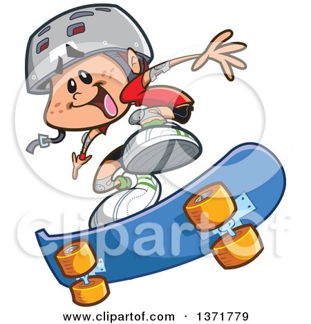 Clipart Of A Happy White Skater Boy Jumping - Royalty Free Vector Illustration by Clip Art Mascots