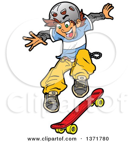 Clipart Of A White Teen Skater Boy Jumping - Royalty Free Vector Illustration by Clip Art Mascots