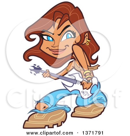 Clipart Of A Brunette White Female Musician Playing an Electric Guitar - Royalty Free Vector Illustration by Clip Art Mascots
