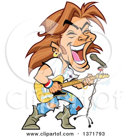 Clipart Of A White Male Rock Star Singing And Playing a Guitar - Royalty Free Vector Illustration by Clip Art Mascots