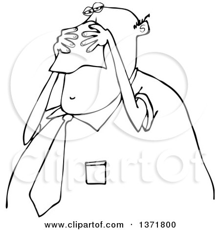 Clipart of a Cartoon Black and White Chubby Business Man Blowing His Nose into a Tissue - Royalty Free Vector Illustration by djart