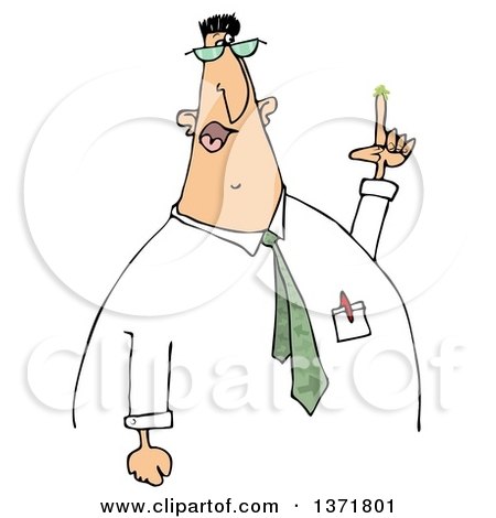 Clipart of a Cartoon Chubby White Business Man Holding a Booger on His Finger, on a White Background - Royalty Free Illustration by djart