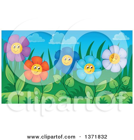 Clipart of a Garden of Happy Daisy Flowers - Royalty Free Vector Illustration by visekart