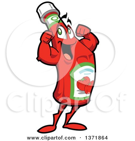 Clipart Of A Strong Ketchup Bottle Mascot Flexing - Royalty Free Vector Illustration by Clip Art Mascots