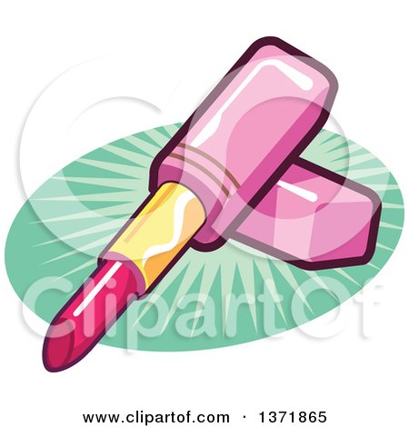 Clipart Of A Tube of Pink Lipstick Over a Green Oval - Royalty Free Vector Illustration by Clip Art Mascots