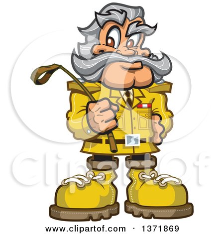 Clipart Of A Safari Explorer Man Holding a Whip - Royalty Free Vector Illustration by Clip Art Mascots