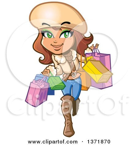 Clipart Of A Fashionable Woman Carrying Shopping Bags - Royalty Free Vector Illustration by Clip Art Mascots