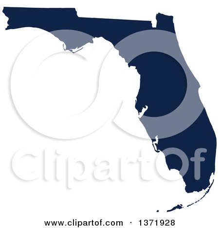 Clipart of a Democratic Political Themed Navy Blue Silhouetted Shape of the State of Florida, USA - Royalty Free Vector Illustration by Jamers