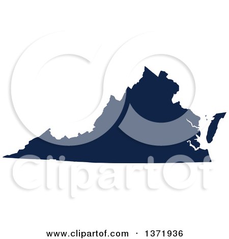 Clipart of a Democratic Political Themed Navy Blue Silhouetted Shape of the State of Virginia, USA - Royalty Free Vector Illustration by Jamers
