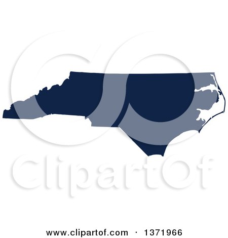 Clipart of a Democratic Political Themed Navy Blue Silhouetted Shape of the State of North Carolina, USA - Royalty Free Vector Illustration by Jamers