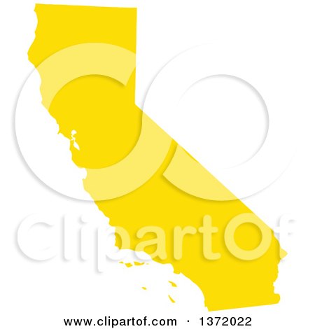 Clipart of a Yellow Silhouetted Map Shape of the State of California, United States - Royalty Free Vector Illustration by Jamers
