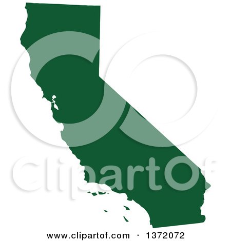Clipart of a Dark Green Silhouetted Map Shape of the State of California, United States - Royalty Free Vector Illustration by Jamers