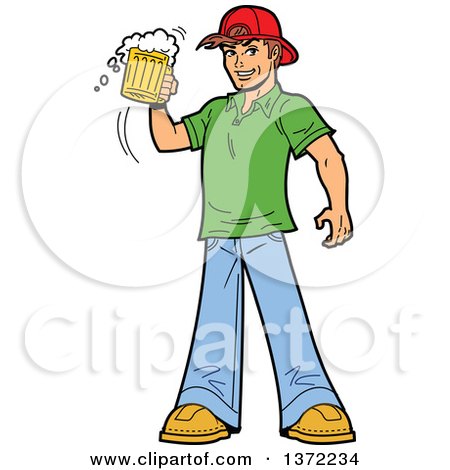 Clipart Of A Caucasian Man Cheering With a Beer Mug - Royalty Free Vector Illustration by Clip Art Mascots