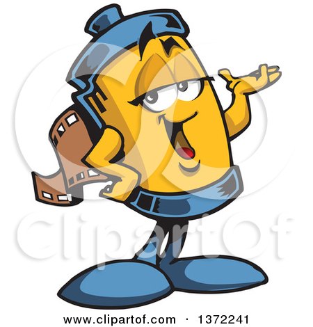 Clipart Of A Film Roll Mascot Presenting - Royalty Free Vector Illustration by Clip Art Mascots