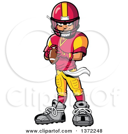 Clipart Of A Tough American Football Player Standing and Holding a Ball - Royalty Free Vector Illustration by Clip Art Mascots