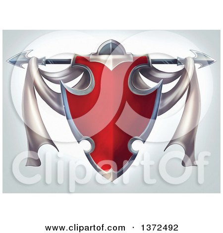 Clipart of a Red Heraldic Shield with a Spear and Drapery, on a Gradient Background - Royalty Free Illustration by Tonis Pan