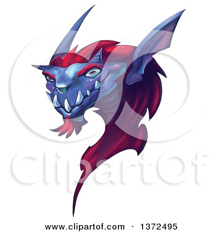Clipart of a Purple and Red Dragon like Monster Head, on White - Royalty Free Illustration by Tonis Pan