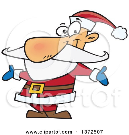 Cartoon Clipart of a Christmas Santa Claus Welcoming with Open Arms - Royalty Free Vector Illustration by toonaday