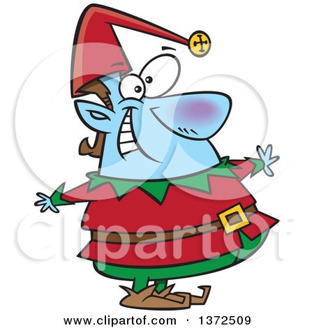 Cartoon Clipart of a Happy Blue Fat Christmas Elf - Royalty Free Vector Illustration by toonaday