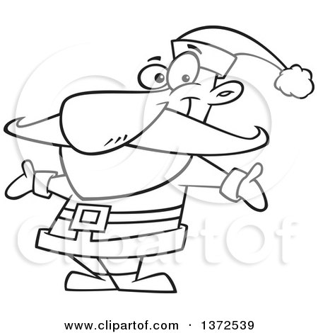 Cartoon Clipart of a Black and White Christmas Santa Claus Welcoming with Open Arms - Royalty Free Vector Illustration by toonaday