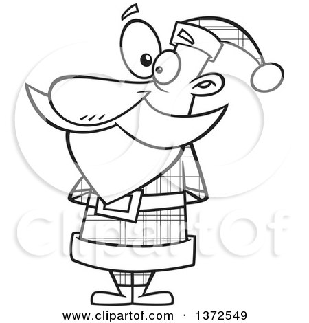 Cartoon Clipart of a Black and White Christmas Santa Claus in a Plaid Suit - Royalty Free Vector Illustration by toonaday