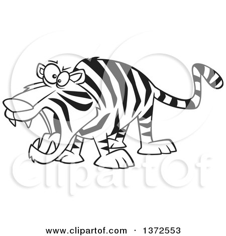 Cartoon Clipart of a Black and White Roaring Angry Tiger - Royalty Free Vector Illustration by toonaday