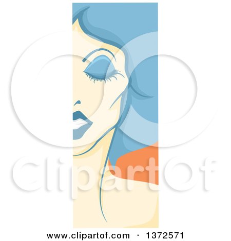 Clipart of a Vertical Drag Queen Face Panel with Blue Hair - Royalty Free Vector Illustration by BNP Design Studio