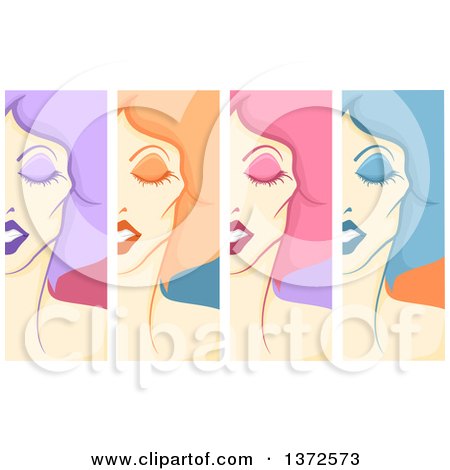 Clipart of Drag Queen Faces, Vertical Borders with Colorful Hair - Royalty Free Vector Illustration by BNP Design Studio