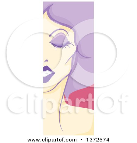 Clipart of a Vertical Drag Queen Face Panel with Purple Hair - Royalty Free Vector Illustration by BNP Design Studio