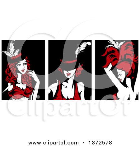 Clipart of Cabaret Performers in Red, Black and White - Royalty Free Vector Illustration by BNP Design Studio