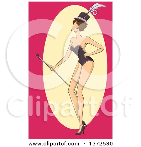 Clipart of a Sketched Brunette White Burlesque Dancer Woman over Yellow and Pink - Royalty Free Vector Illustration by BNP Design Studio
