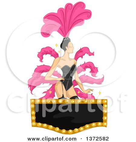 Clipart of a Cabaret Dancer Woman over a Blank Sign - Royalty Free Vector Illustration by BNP Design Studio