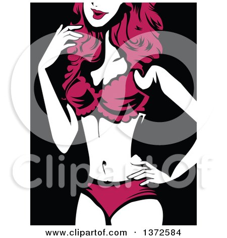 Clipart of a Woman Wearing Sexy Pink Lingerie on Black - Royalty Free Vector Illustration by BNP Design Studio