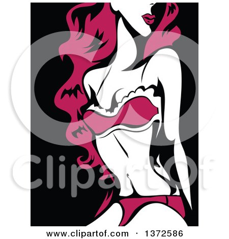 Clipart of a Woman Wearing Sexy Pink Lingerie on Black - Royalty Free Vector Illustration by BNP Design Studio