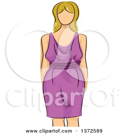 Clipart of a Sketched Faceless Caucasian Plus Size Model Wearing a Purple Dress - Royalty Free Vector Illustration by BNP Design Studio