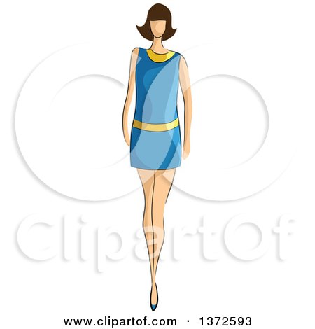 Clipart of a Faceless Caucasian Female Model Wearing 70s Styled Dress - Royalty Free Vector Illustration by BNP Design Studio