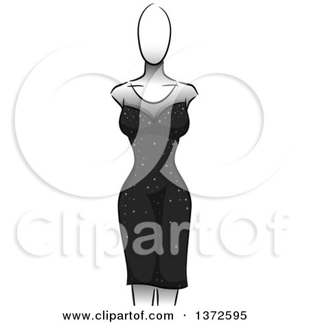 Clipart of a Black Dress on a Mannequin - Royalty Free Vector Illustration by BNP Design Studio