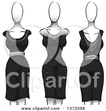 Clipart of Black Dresses on Mannequins - Royalty Free Vector Illustration by BNP Design Studio