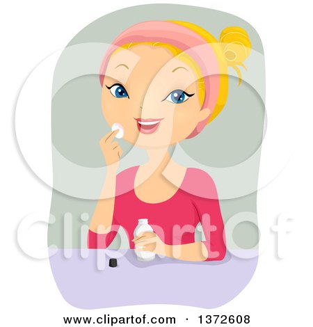 Clipart of a Blond White Woman Using a Makeup Remover - Royalty Free Vector Illustration by BNP Design Studio