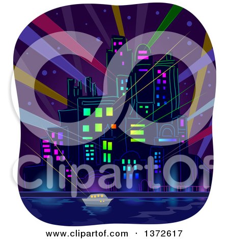 Clipart of a City at Night with Strobe Lights - Royalty Free Vector Illustration by BNP Design Studio