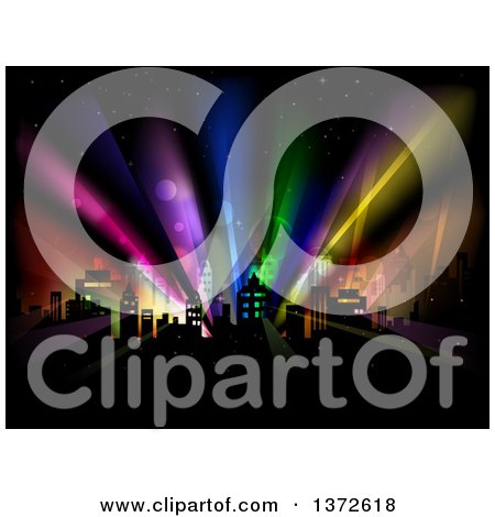 Clipart of a City with Colorful Strobe Lights - Royalty Free Vector Illustration by BNP Design Studio
