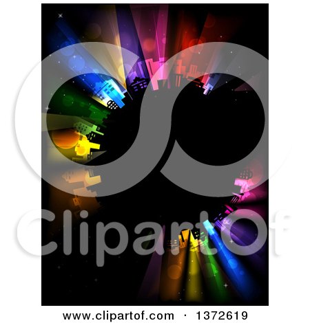 Clipart of a Planet with City Buildings and Colorful Strobe Lights - Royalty Free Vector Illustration by BNP Design Studio