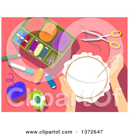 Clipart of a Woman's Hands Working on an Embroidery Kit - Royalty Free Vector Illustration by BNP Design Studio