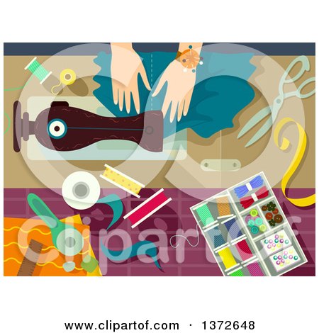 Clipart of a Woman's Hands Sewing - Royalty Free Vector Illustration by BNP Design Studio