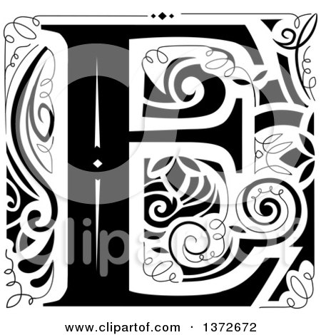 Clipart of a Black and White Vintage Letter E Monogram - Royalty Free Vector Illustration by BNP Design Studio