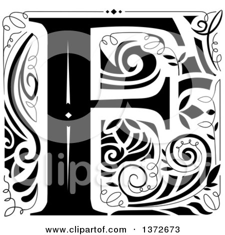 Clipart of a Black and White Vintage Letter F Monogram - Royalty Free Vector Illustration by BNP Design Studio