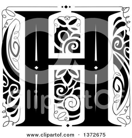 Clipart of a Black and White Vintage Letter H Monogram - Royalty Free Vector Illustration by BNP Design Studio