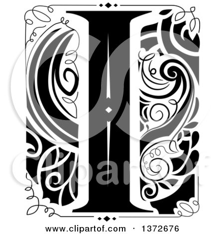 Clipart of a Black and White Vintage Letter I Monogram - Royalty Free Vector Illustration by BNP Design Studio