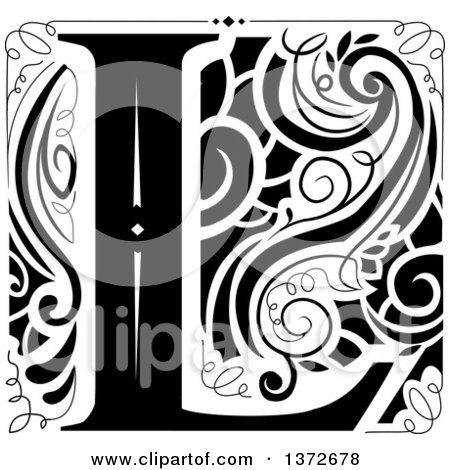 Clipart of a Black and White Vintage Letter L Monogram - Royalty Free Vector Illustration by BNP Design Studio